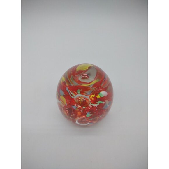 Vintage 3" Norleans Japan Blown Glass Egg Paperweight Orange Millefiori Bubbles - Picture 6 of 17